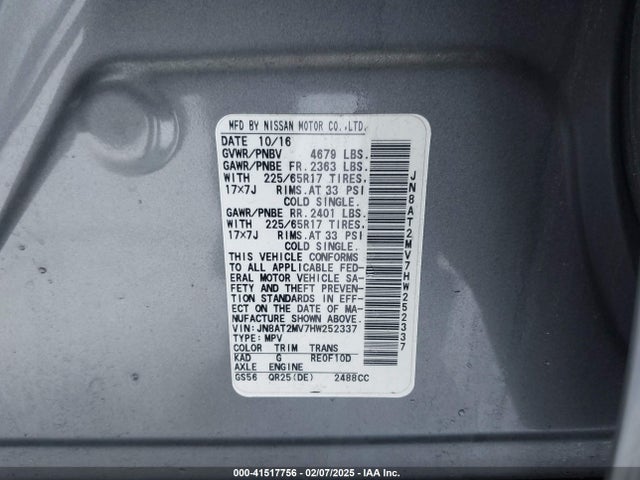 Nissan ROGUE SV 2017 JN8AT2MV7HW252337 Image 9