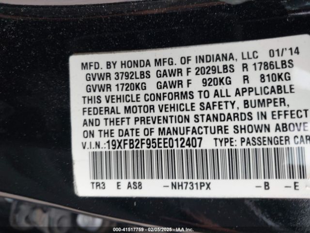 19XFB2F95EE012407 Honda Civic Ex-l