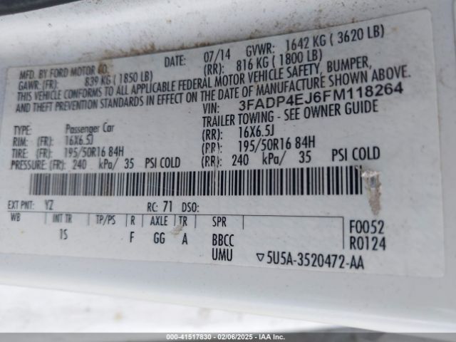 3FADP4EJ6FM118264 Ford FIESTA SE