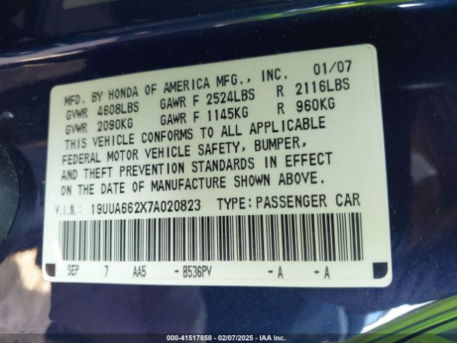 2007 ACURA TL 19UUA662X7A020823 Photo 8