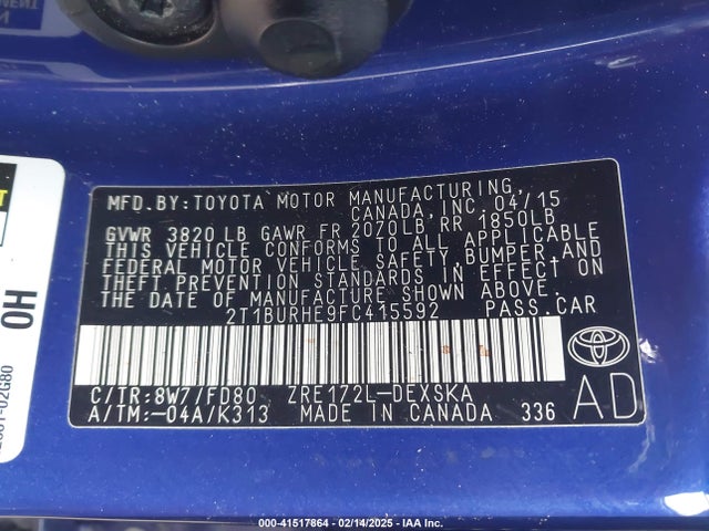 Toyota Corolla S Plus 2015 2T1BURHE9FC415592 Image 9