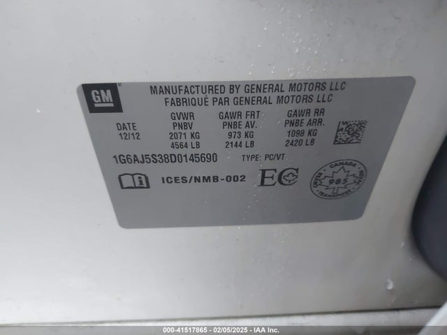 2013 Cadillac Ats Performance მანქანა იყიდება აუქციონზე, vin: 1G6AJ5S38D0145690, აუქციონის ნომერი: 41517865