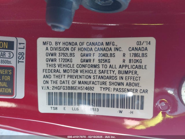 Honda CIVIC EX 2014 2HGFG3B86EH514692 Image 9