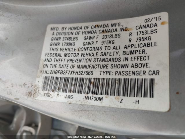 2HGFB2F7XFH527666 Honda CIVIC SE