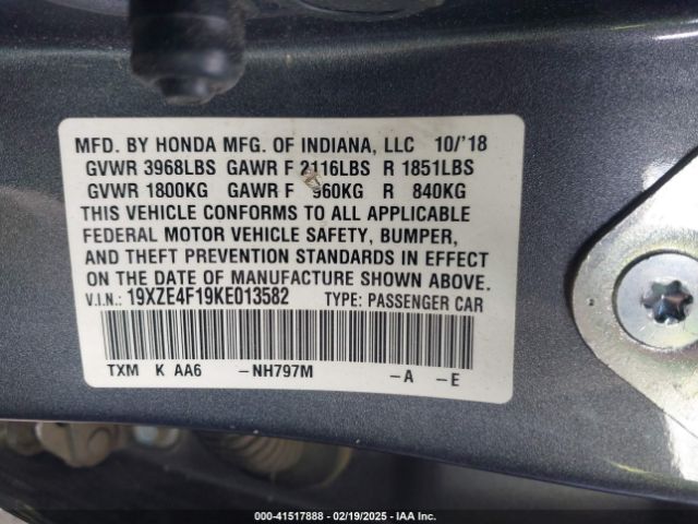 19XZE4F19KE013582 Honda Insight Lx
