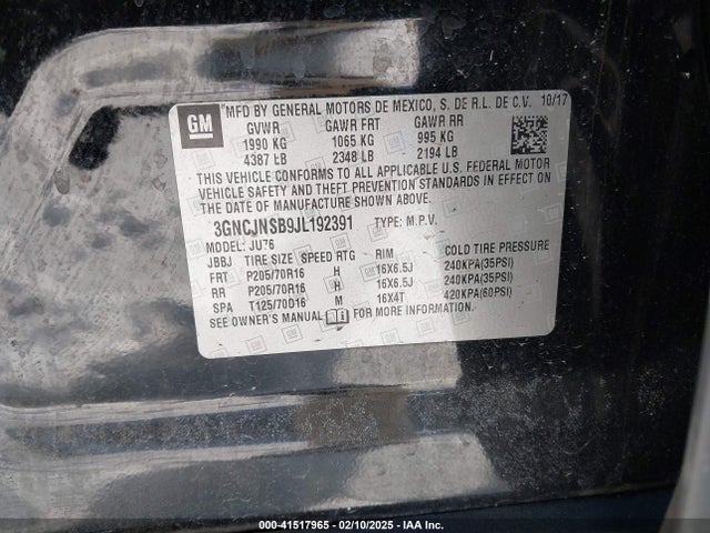 3GNCJNSB9JL192391 Chevrolet TRAX LS
