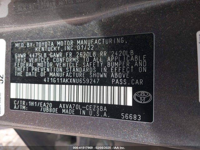 4T1G11AKXNU659247 Toyota CAMRY SE