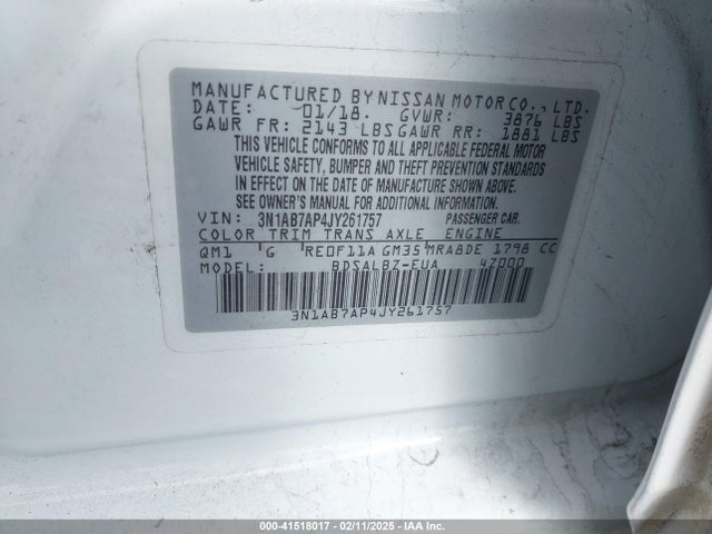 3N1AB7AP4JY261757 Nissan SENTRA S