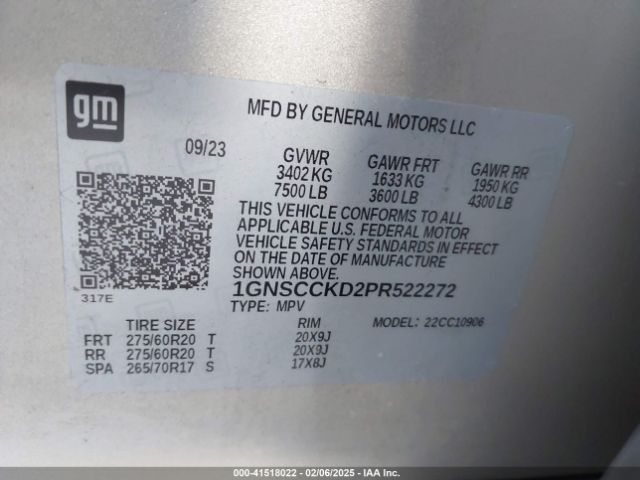 1GNSCCKD2PR522272 Chevrolet Suburban 2wd Lt