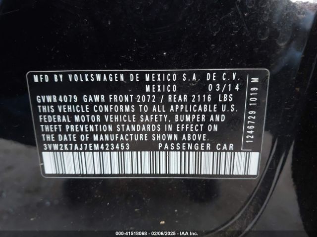 3VW2K7AJ7EM423453 Volkswagen Jetta 2.0l S