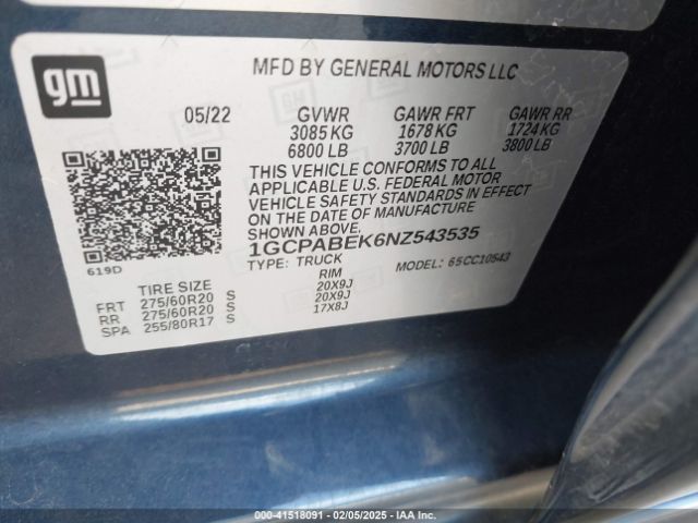 1GCPABEK6NZ543535 Chevrolet Silverado 1500 2wd  Short Bed Custom