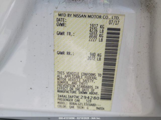 1N4AL3AP7HC294280 Nissan Altima 2.5 S