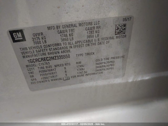 1GCRCREC2HZ335550 Chevrolet Silverado 1500 1lt