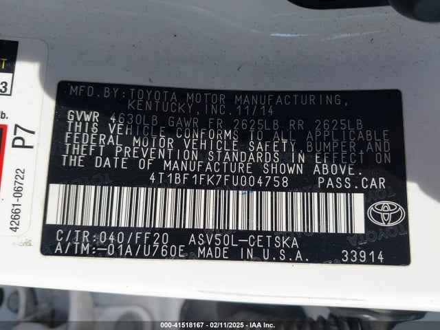 Toyota CAMRY SE 2015 4T1BF1FK7FU004758 Image 9