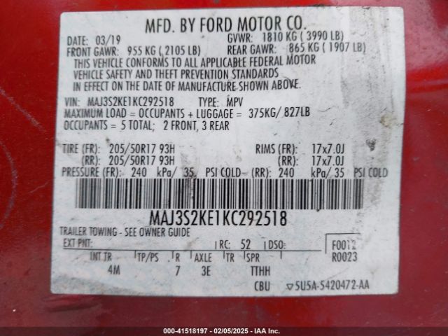 MAJ3S2KE1KC292518 Ford Ecosport Titanium
