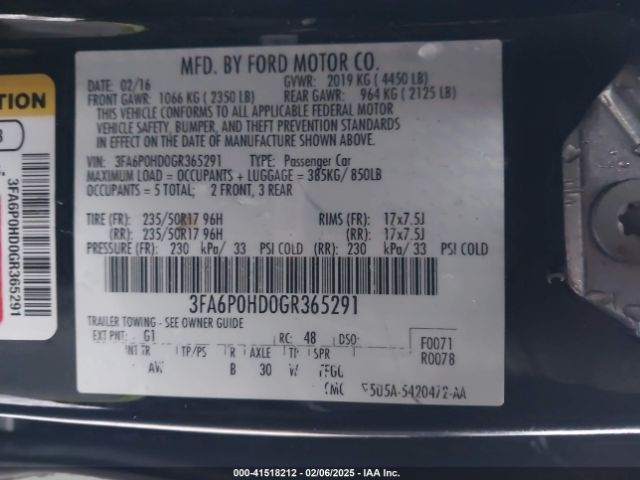 3FA6P0HD0GR365291 Ford FUSION SE