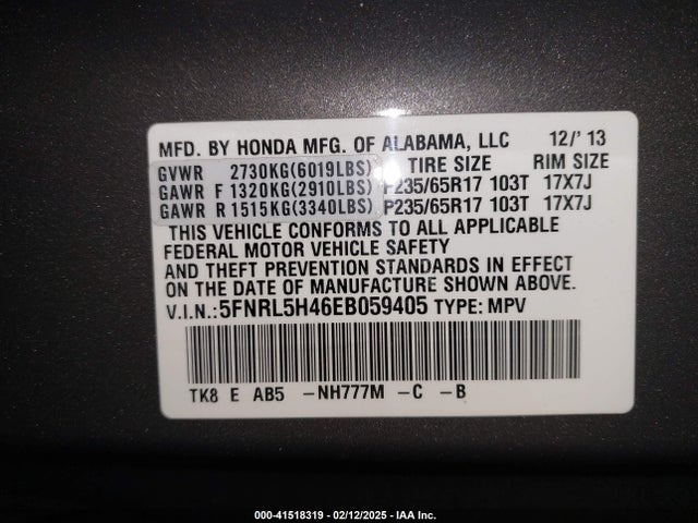 Honda ODYSSEY EX 2014 5FNRL5H46EB059405 Image 9