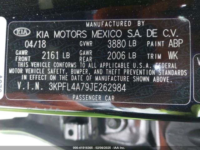 3KPFL4A79JE262984 KIA FORTE S