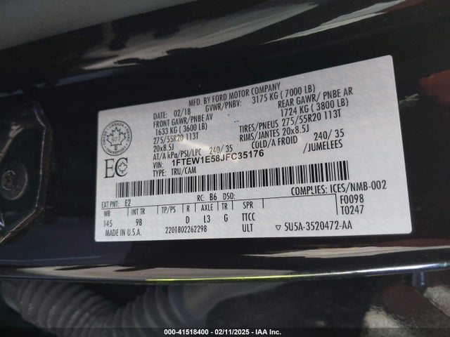 Ford F-150 Platinum 2018 1FTEW1E58JFC35176 Image 9