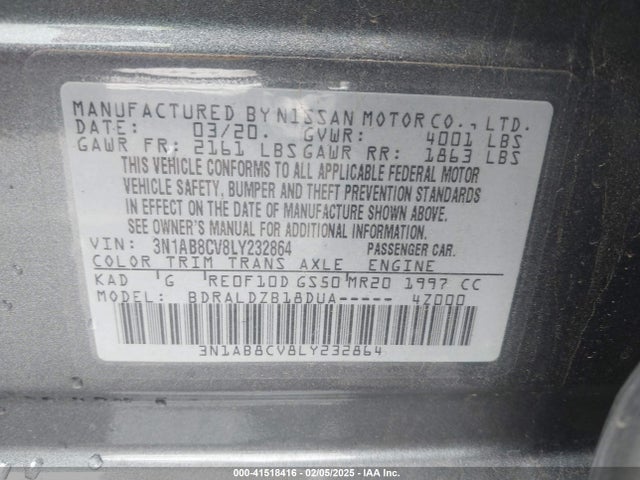 3N1AB8CV8LY232864 Nissan 2020
