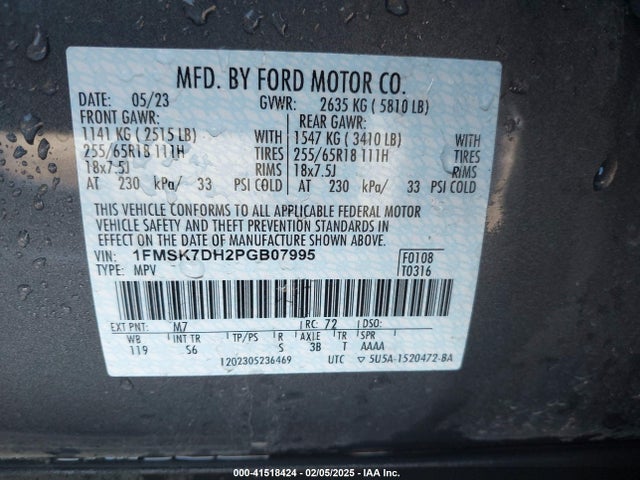 1FMSK7DH2PGB07995 Ford EXPLORER XLT