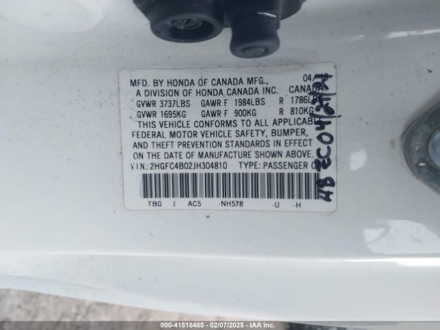 2HGFC4B02JH304810 Honda Civic Lx-p