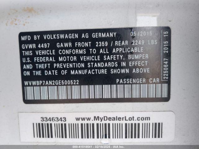 WVWBP7AN2GE500522 Volkswagen Cc 2.0t Sport