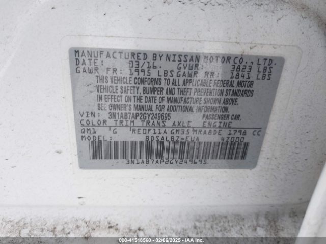 3N1AB7AP2GY249695 Nissan Sentra Fe+ S/s/sl/sr/sv