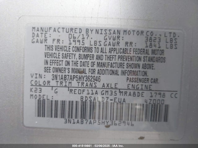 3N1AB7AP5HY362946 Nissan SENTRA SV
