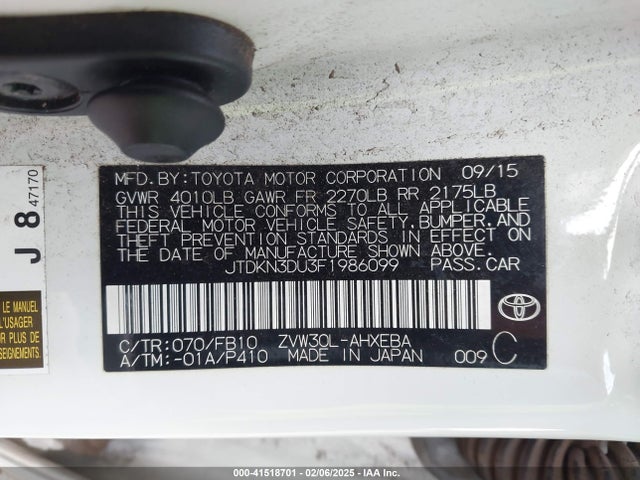 JTDKN3DU3F1986099 Toyota Prius Two