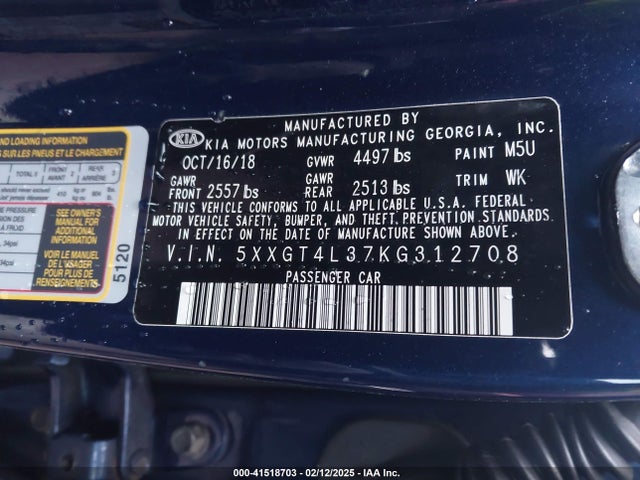 5XXGT4L37KG312708 KIA Optima Lx