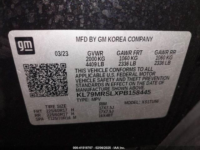 KL79MRSLXPB158445 Chevrolet Trailblazer Awd Lt