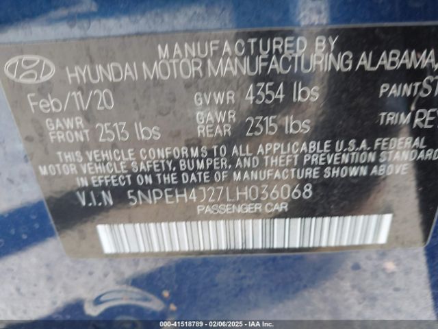 5NPEH4J27LH036068 Hyundai Sonata Limited