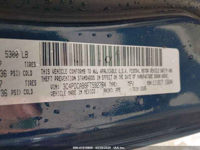 3C4PDCAB8FT592764 Dodge Journey American Value Pkg