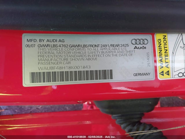2008 AUDI A4 WAUBF48H18K001843 Photo 8