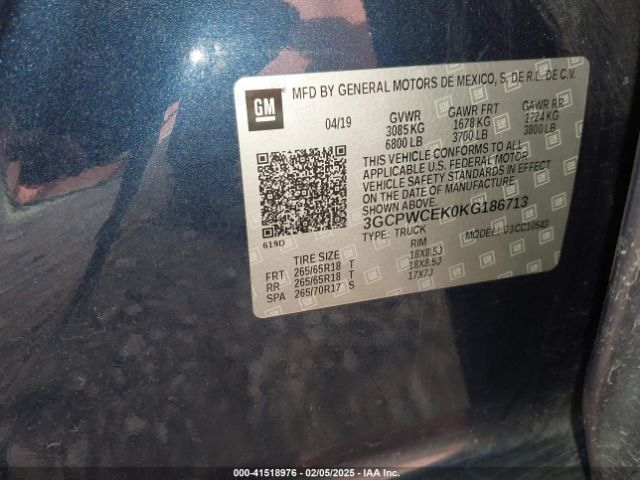 3GCPWCEK0KG186713 Chevrolet Silverado 1500 Lt