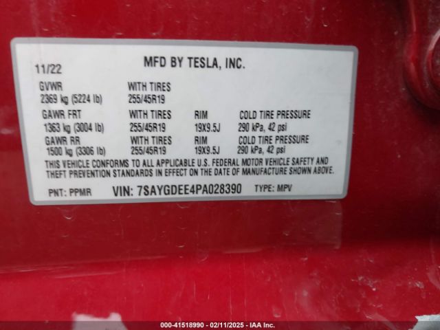 7SAYGDEE4PA028390 Tesla Model Y Awd/long Range Dual Motor All-wheel Drive