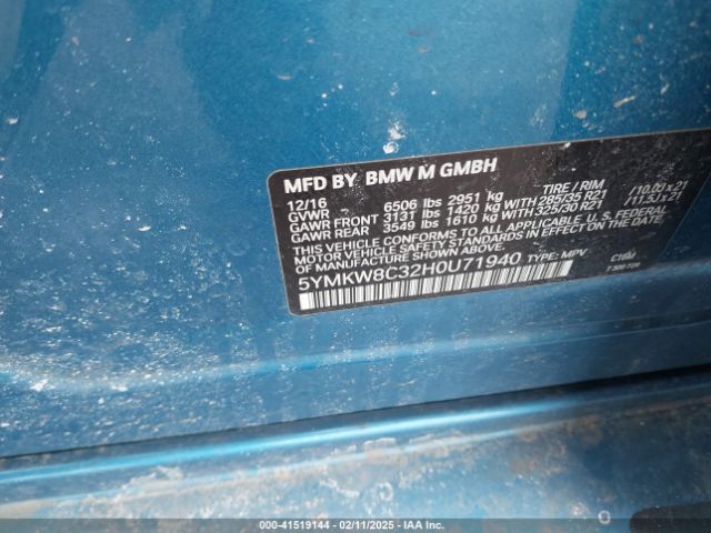 2017 BMW X6 M 5YMKW8C32H0U71940 Photo 8