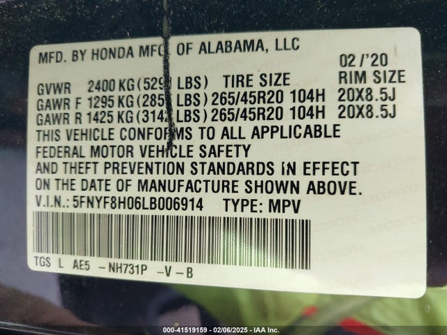Honda Passport Awd Elite 2020 5FNYF8H06LB006914 Image 9