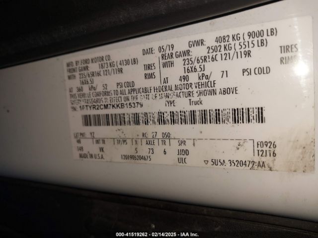 1FTYR2CM7KKB15379 Ford Transit-250