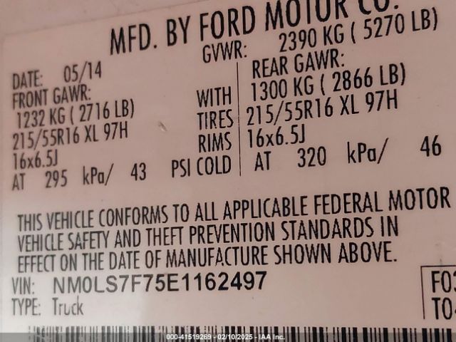 NM0LS7F75E1162497 Ford Transit Connect Xlt