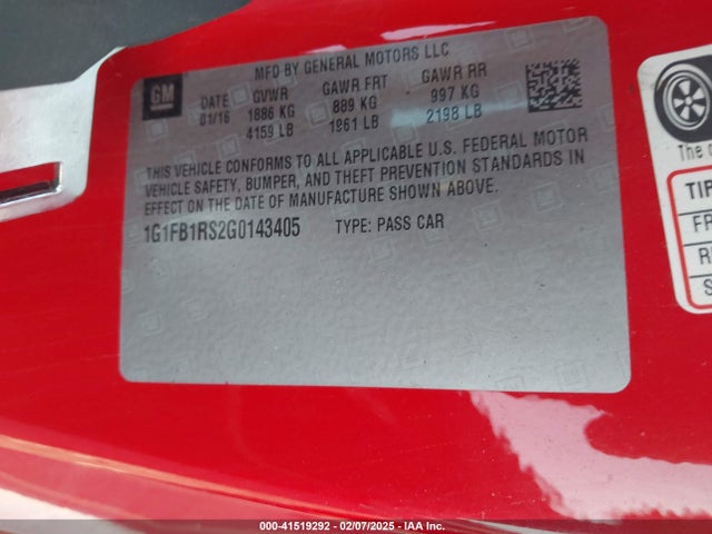 1G1FB1RS2G0143405 Chevrolet Camaro 1lt
