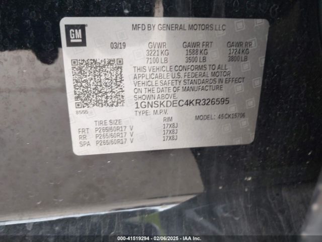 1GNSKDEC4KR326595 Chevrolet Tahoe Commercial Fleet