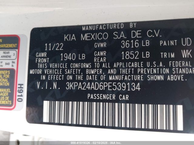 3KPA24AD6PE539134 KIA RIO S