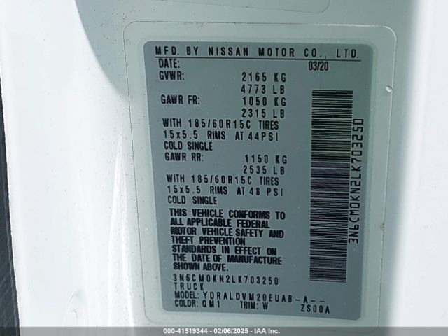 3N6CM0KN2LK703250 Nissan Nv200  Cargo S Xtronic Cvt