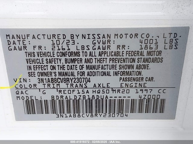 3N1AB8CV8RY230704 Nissan Sentra Sv Xtronic Cvt