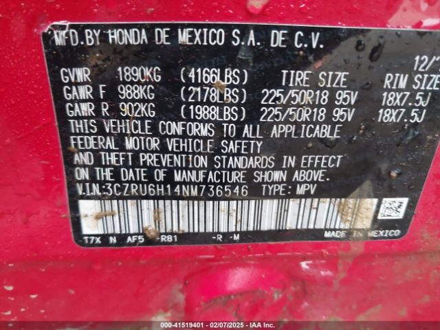 3CZRU6H14NM736546 Honda Hr-v Awd Sport