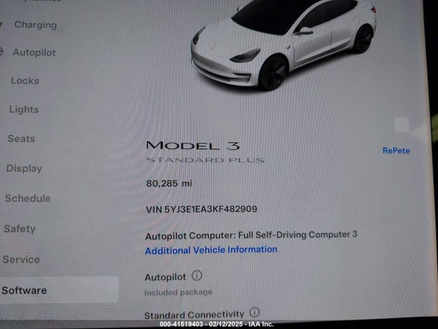 2019 TESLA MODEL 3 5YJ3E1EA3KF482909 Photo 6