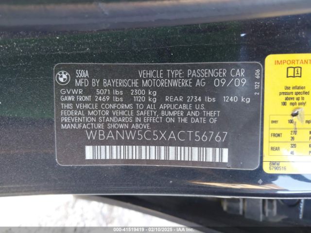 2010 BMW 550I WBANW5C5XACT56767 Photo 8