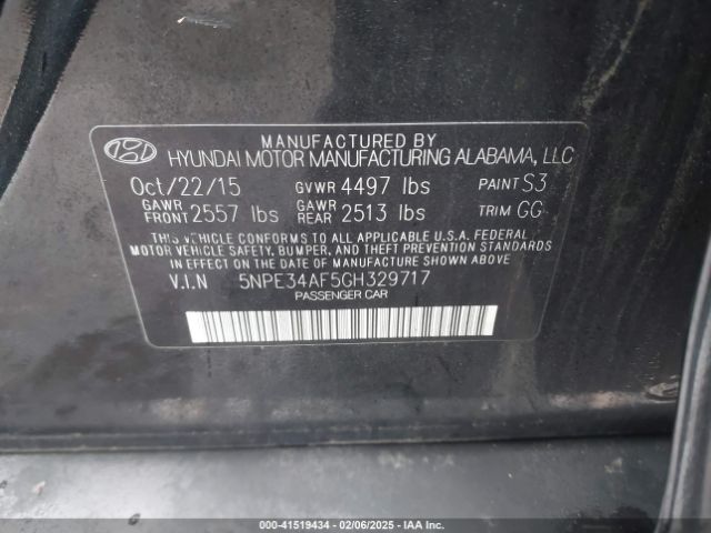 5NPE34AF5GH329717 Hyundai Sonata Limited